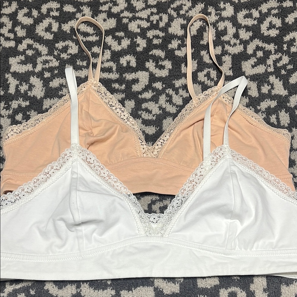 Jenni Women's Lace Trim Bralette Set - White and Tan